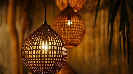 Obraz premium Hanging decorative lamps on a dark blue background.