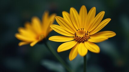 Obraz premium vibrant yellow daisies dark moody background selective color