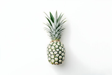 Single ripe pineapple on white background, studio shot, minimal design, food blog use.