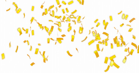 isolated of gold confetti in air for celebration or party surprise, png format in transparent background