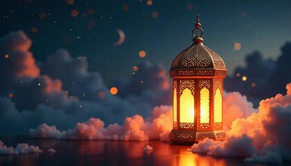 A glowing Ramadan lantern with a golden crescent moon Ramadan Background