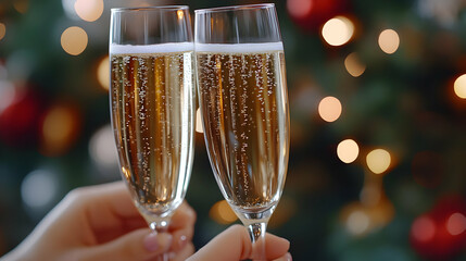 Elegant Clinking Champagne Glasses at Luxurious Resort New Year Eve Celebration