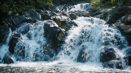 Beautiful waterfall in the jungle. Waterfall in tropical forest.