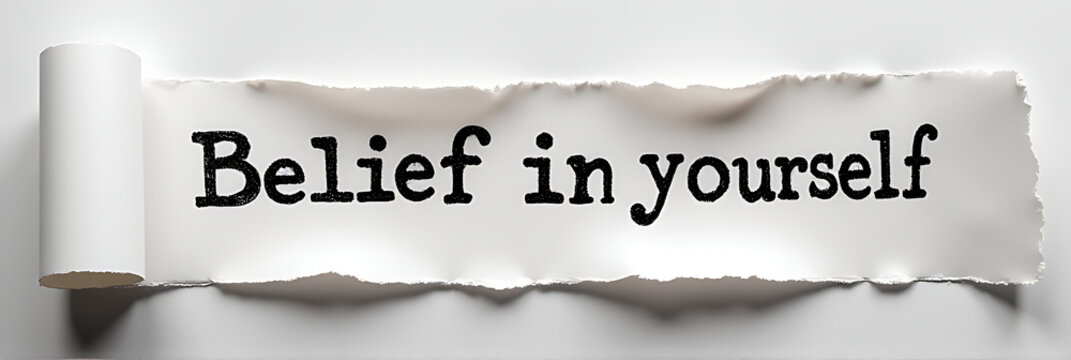 Tearing paper reveals a threatening message, yet belief in oneself can overcome even the most daunting challenges to achieve success._00001_