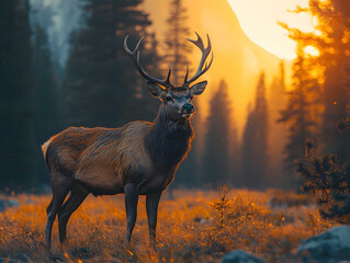 Beautiful view from the Yosemite National Park with a deer.
