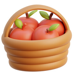 3D Apple in Basket Illustration