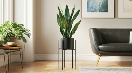 Stylish Indoor Plant in Modern Living Room Space with Natural Light