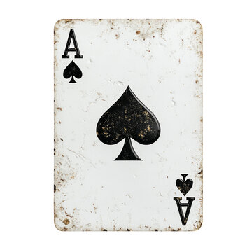 Ace of Spades playing card isolated on white background poker casino gambling game chance luck vintage retro grunge old aged weathered antique classic traditional symbol icon design element graphic