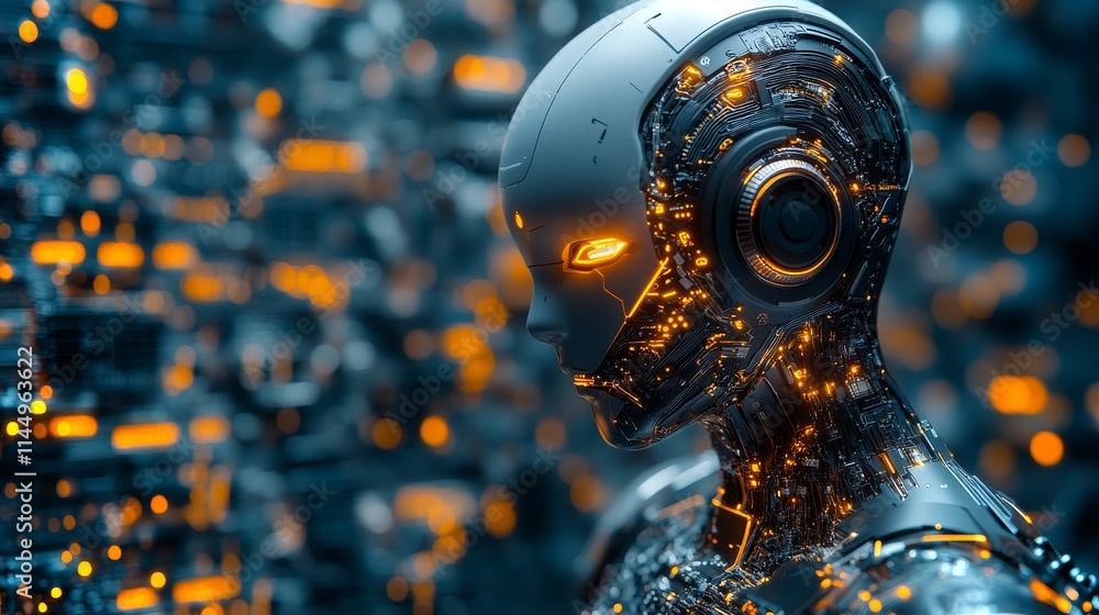 Poster futuristic ai chip revealing intricate circuitry and glowing elements against a high-tech backdrop