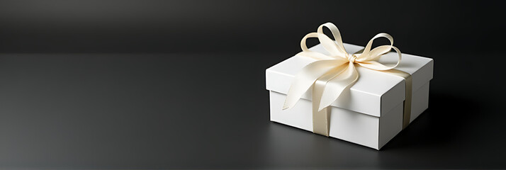 Simple white gift box in DIY style on a dark background conveys elegant giving and anniversary celebration concepts ideas._00002_