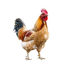 Fototapeta premium Realistic Rooster Painting Farm Animal Poultry Bird Feather Chicken Coop Livestock Agriculture Hen Male Fowl Isolated White Background Ornithology Wildlife Nature Domesticated Animal Colorful Plumage
