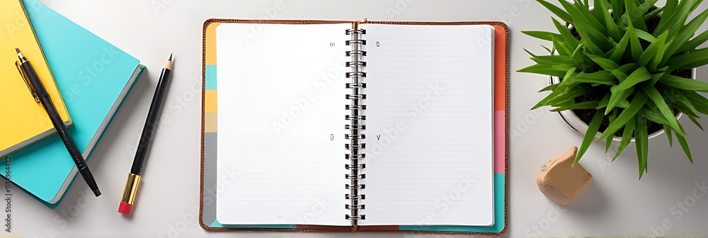 Aufkleber setting new year goals is made easier by writing them down in a notebook with helpful office supplie