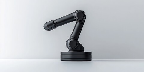  Sleek black robotic arm on minimalist white background, showcasing precision, innovation, and modern industrial technology, ideal for automation and futuristic themes.
