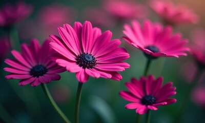 Vibrant pink daisies macro photography soft focus background