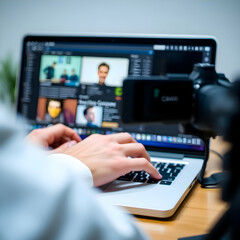 someone working on laptop, typing on the laptop