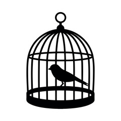 Silhouette of a bird in a cage, symbolizing confinement.