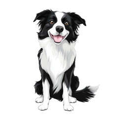 Fototapeta premium Border Collie dog sitting happy pet canine companion purebred animal domestic breed black white fur adorable friendly obedient intelligent working dog isolated on white background mammal portrait