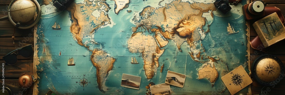 Leinwandbilder travel memories showcased on a world map backdrop with ample copy space for creative design. generat