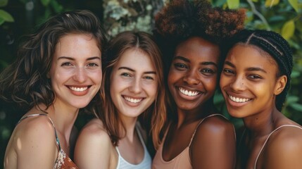 Fototapeta premium Women Diversity. Group of Cheerful African Women Bonding Together in Beautiful Background