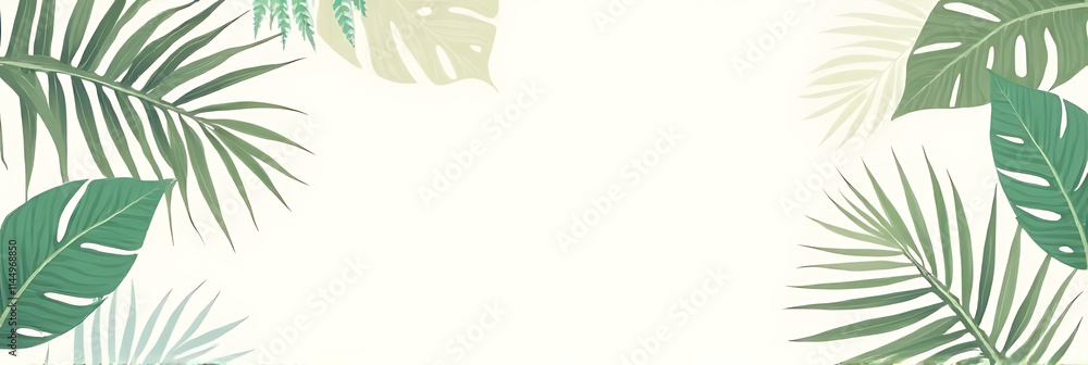 Poster pastel colored tropical leaves on a clean background providing ample space for text overlay or desig