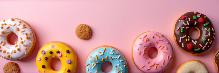 orful donuts sit atop a soft pastel background, surrounded by various edible toppings, inviting a sweet yet healthy snacking experience together._00001_