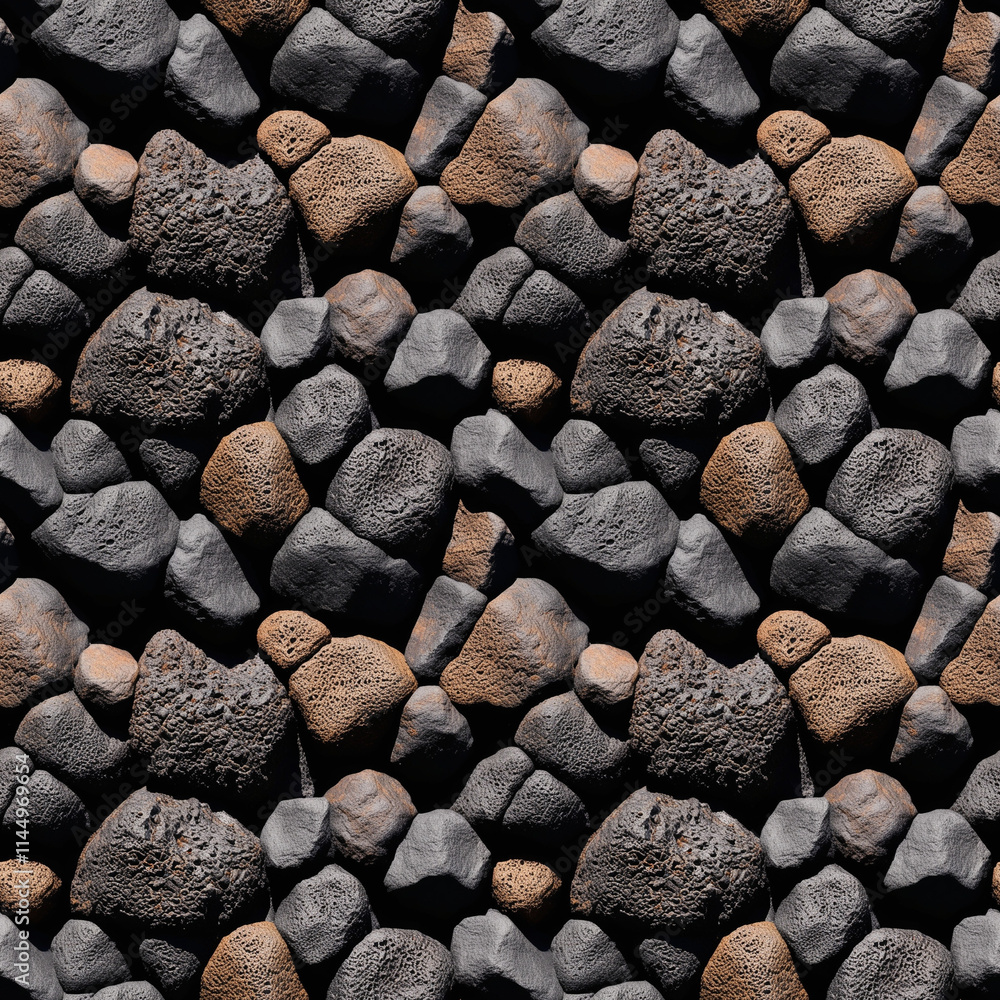 Poster seamless stone texture pattern featuring natural pebbles in dark gray and brown tones for rustic des