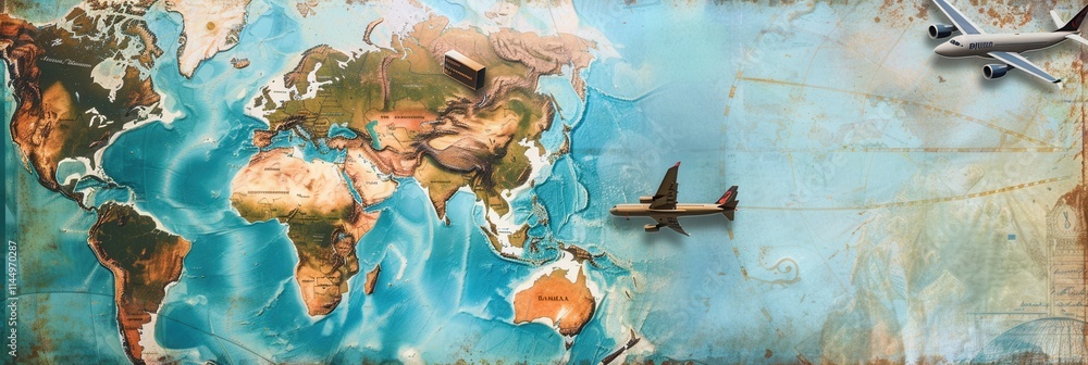 Fototapete travel memories showcased on a world map backdrop with ample space for personalized notes and experi