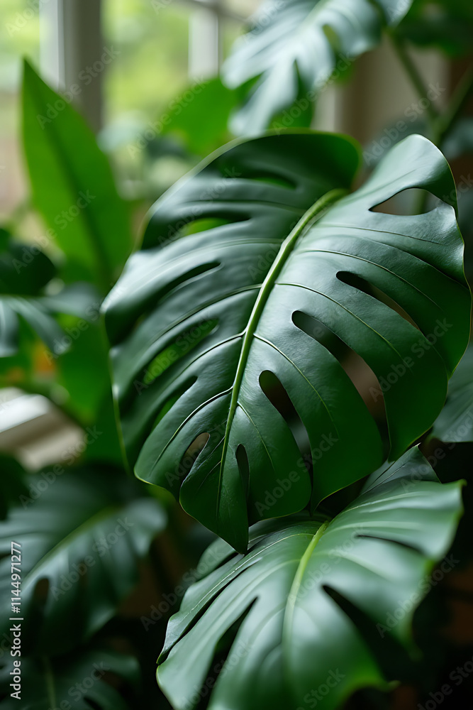 Aufkleber monstera leaves with selective focus add a colorful touch to indoor decorating compositions and enha