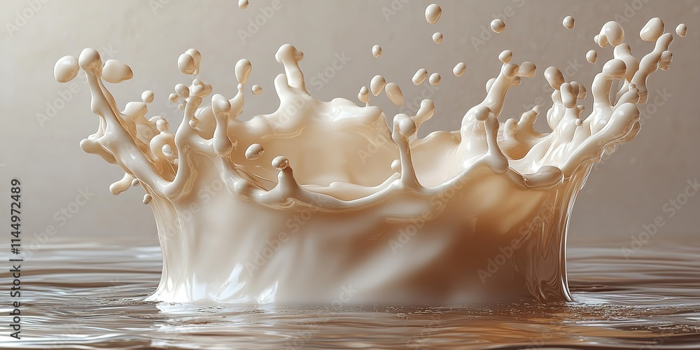 Poster milk splash creates dynamic ripple effect in calm water surface, highlighting motion in an artistic 