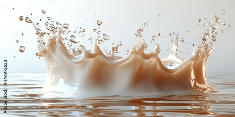 Aufkleber brown liquid creates dynamic splash against calm surface in artistic display of movement and texture