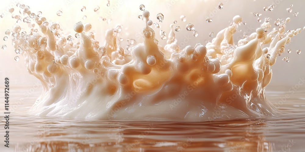 Poster liquid droplets create dynamic splash pattern in calm water shortly after solid object impact