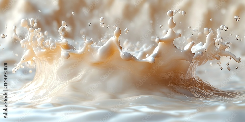 Poster splashing liquid creates dynamic ripples and droplets in a close-up view, showcasing interaction wit