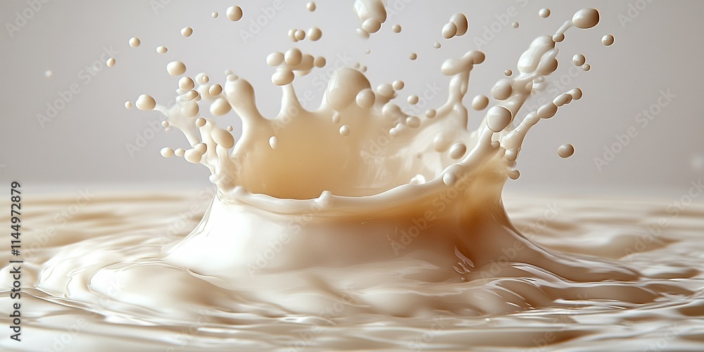 Poster splash of cream creating ripples in liquid on a soft background during a still moment