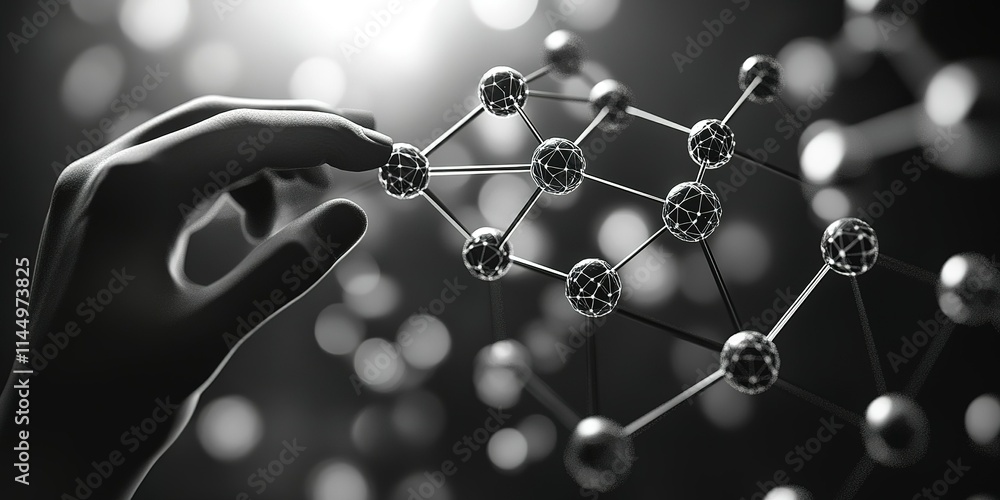 Poster interaction with a molecular structure in a dark laboratory setting