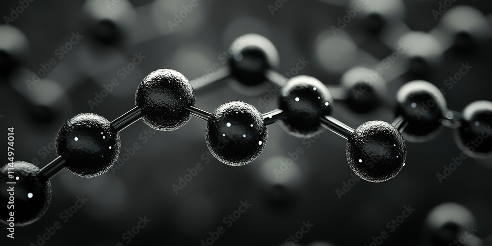 Poster close-up view of interconnected molecular structures showcasing black spheres and bonds in a scienti