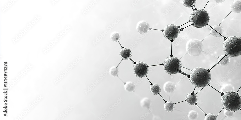 Aufkleber molecular structure visualization displaying interconnected atoms in black and white illustrating sc