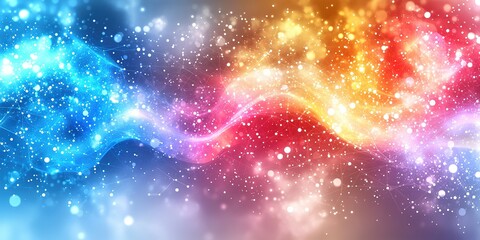 Naklejka premium Vibrant swirl of colors and lights creates a captivating cosmic atmosphere in a dreamy setting