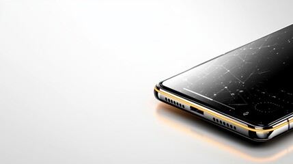 Modern black smartphone with glowing edges on clean low resolution background for tech enthusiasts digital space product photography minimalist design close-up view futuristic concept