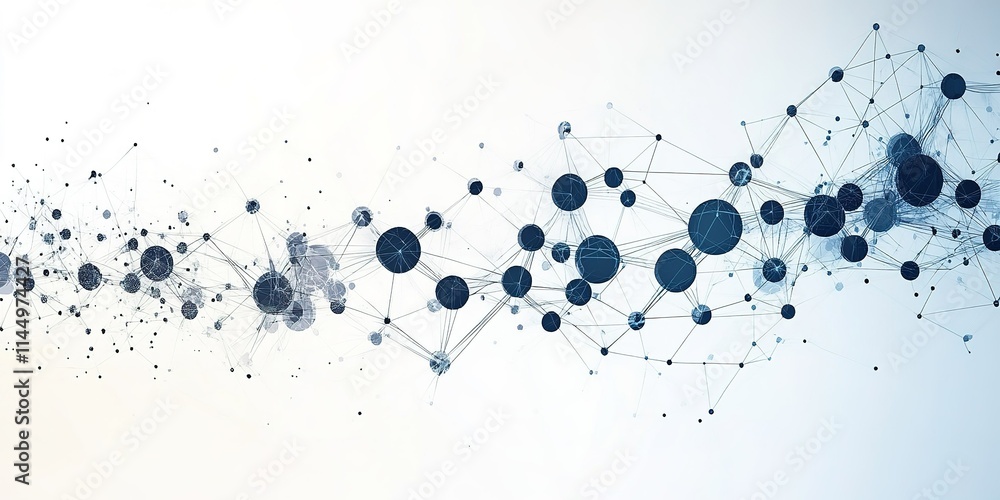 Poster modern digital network visualization representing connections and data flow within technology and sc