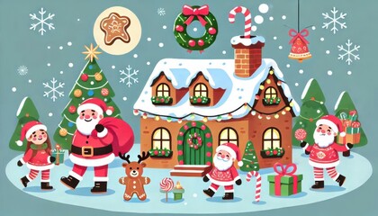 Fototapeta premium christmas card with santa claus and gifts content created with generative AI software