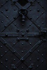Fototapeta premium Medieval Metal Door Texture with Studs and Hinges