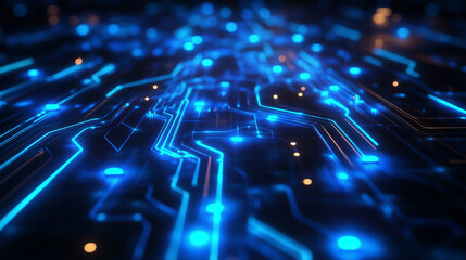 Fototapeta premium Abstract Circuit Board: Glowing Blue Pathways of Technology 