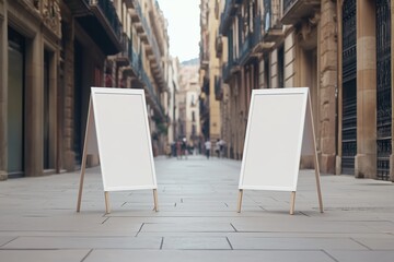 Blank Signboards on City Street with Blurred Background