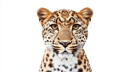 Fototapeta premium A close-up of a leopard's face against a white background, showcasing its distinctive features.