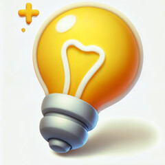 A vibrant 3D cartoon-style illustration of a glowing yellow light bulb with a playful and artistic design. Perfect for concepts related to ideas, energy, creativity, or brainstorming