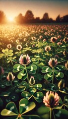 Fresh Clover Blossoming in the Sunlit Meadow