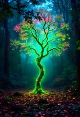 Obraz premium Magical Glowing Tree in Enchanting Forest Wall Art
