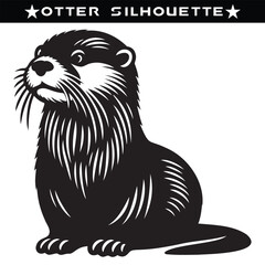 Otter silhouette vector illustration. Black and white vector.