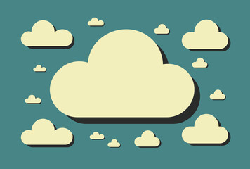 Minimalist Light Yellow Clouds on Teal Background Illustration
