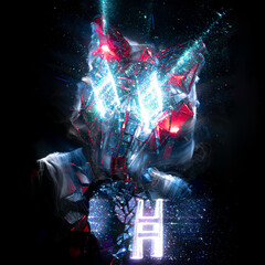 background,music album cover, abstract silhouette demon	